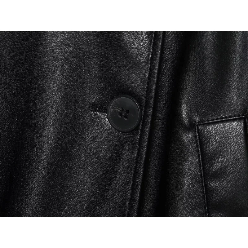 2026년 신상 여성 패션 벨트 인조 가죽 긴 소매 숏 트렌치코트 캐주얼 가죽 코트