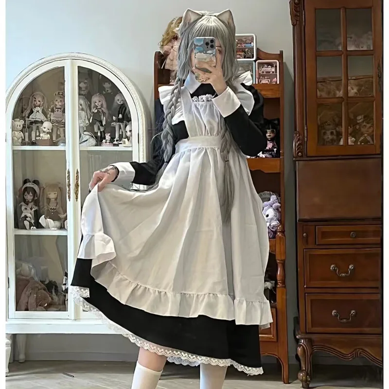 4pcs Cute Lolita Maid Dress Uniforms Cosplay Costume Japanese Anime Halloween Birthday Party Performance Girls Clothes