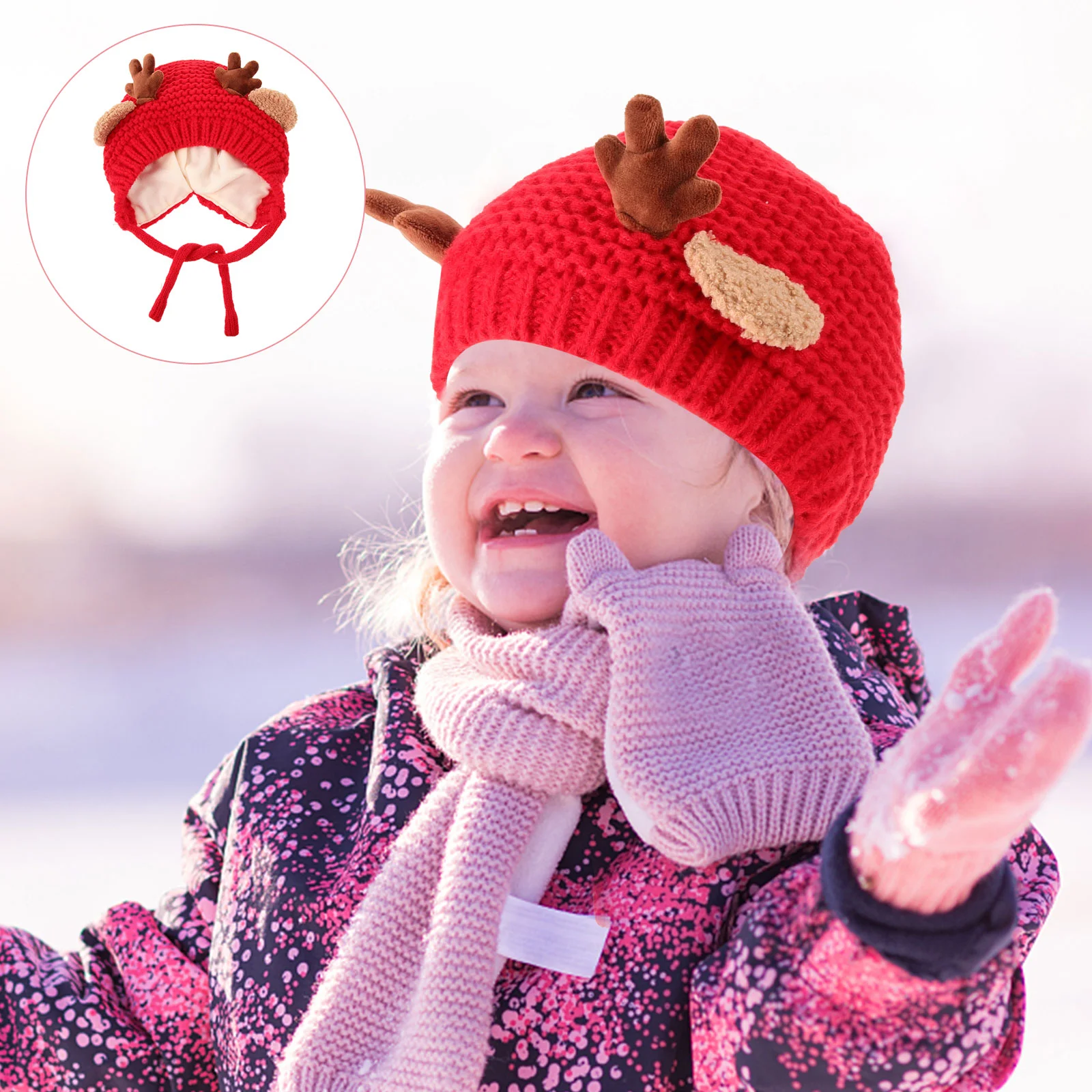 Children Adorable Antler Hat Winter Warm Christmas Woolen Caps Knitted Headgear for Kids (Red 1-5 Years Old)