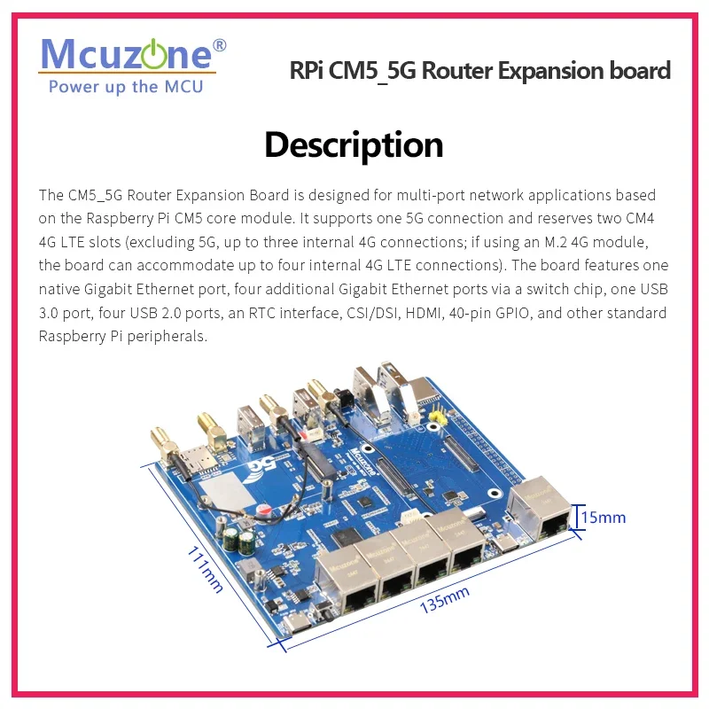 Placa de expansión del enrutador Raspberry Pi CM5_5G, 5 * GIGA Ethernet, USB3.0, M.2 B-Key