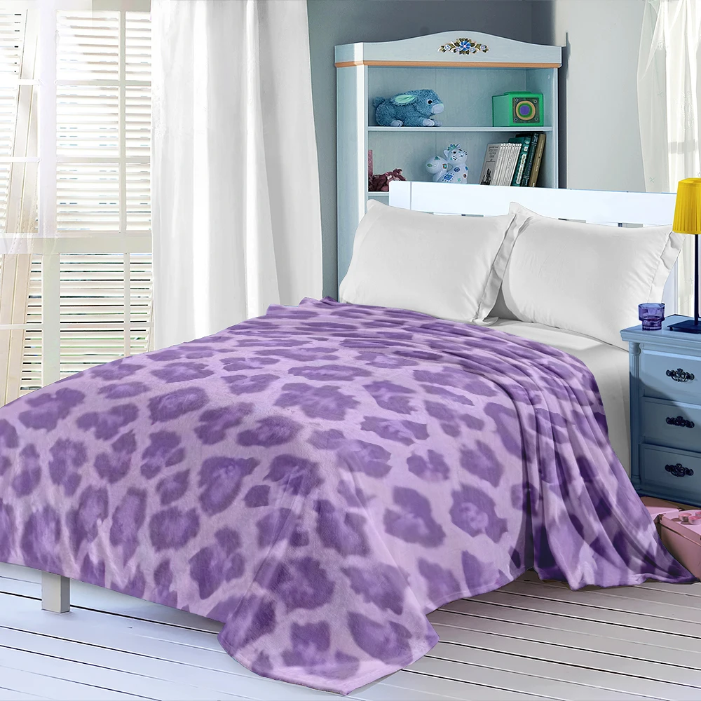 Lilac Purple Leopard Flannel Blanket Perfect For Sofa Office Bed Travel Sleep Read Relax Camping Four Season Use