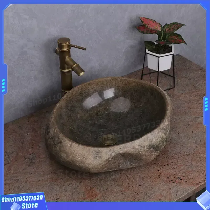 Handmade Natural Polished Marble Sink Oval Stone Countertop Basin Traditional Art Washbasin for Bathroom Vanity Decor Unique