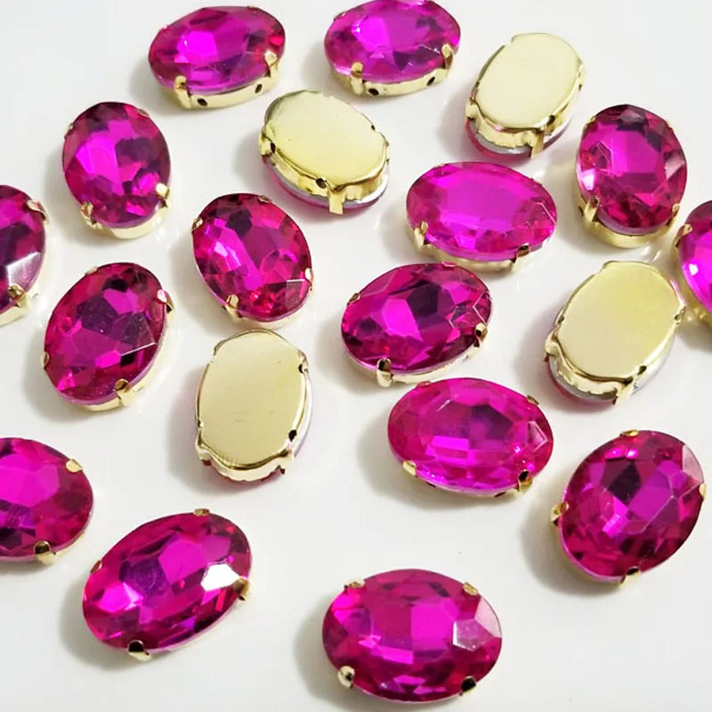 

Golden Bottom Oval Shape Rose Red Glass Crystal Rhinestones, Used for Needlework, Diy/Clothing Sewing Accessories, TYG09