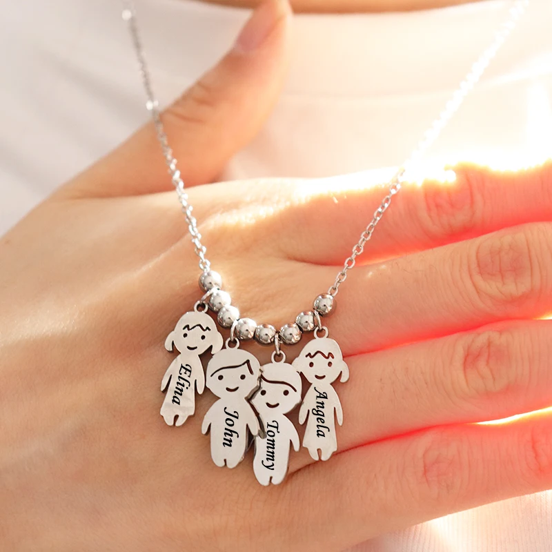 New Stainless Steel Custom Name Child Baby Boy Girl Necklace Family Couple Gold Color Engrave Pendant for Birthday Memorial Gift