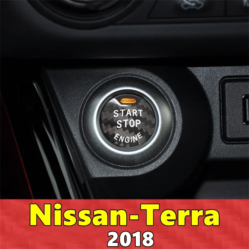 For Nissan Terra Car Engine Start Stop Button Cover Real Carbon Fiber Sticker 2018