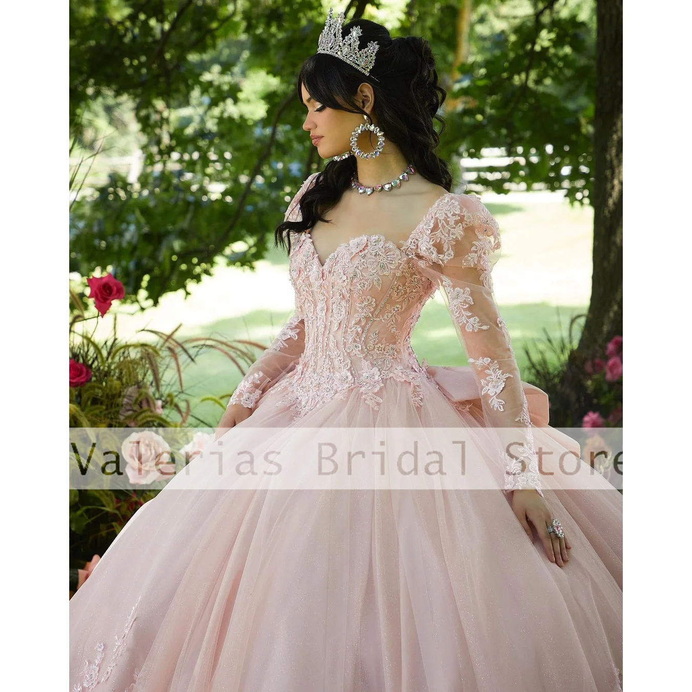 Abito Quinceanera rosa chiaro per dolce 16 ragazze perline Appliques manica lunga cenerentola Ball Gowns Vestido De 15 quinceaeceras