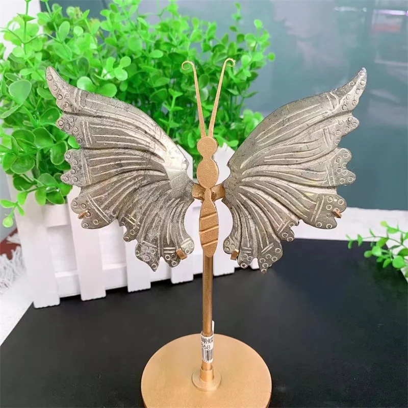 

Natural chalcopyrite craved crystal crafts pyrite angel wings for home decoration