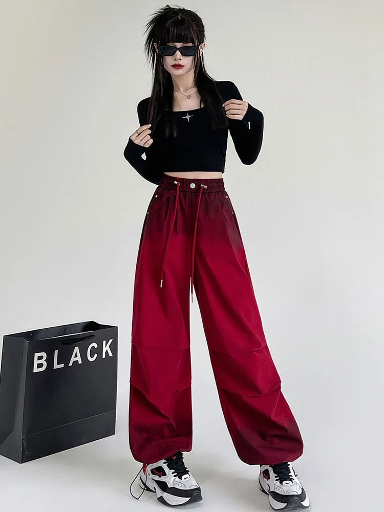 Women Grey Cargo Pants Baggy Streetwear 90s Aesthetic Parachute Pants Harajuku Japanese 2000s Style Y2k Vintage Trousers Clothes