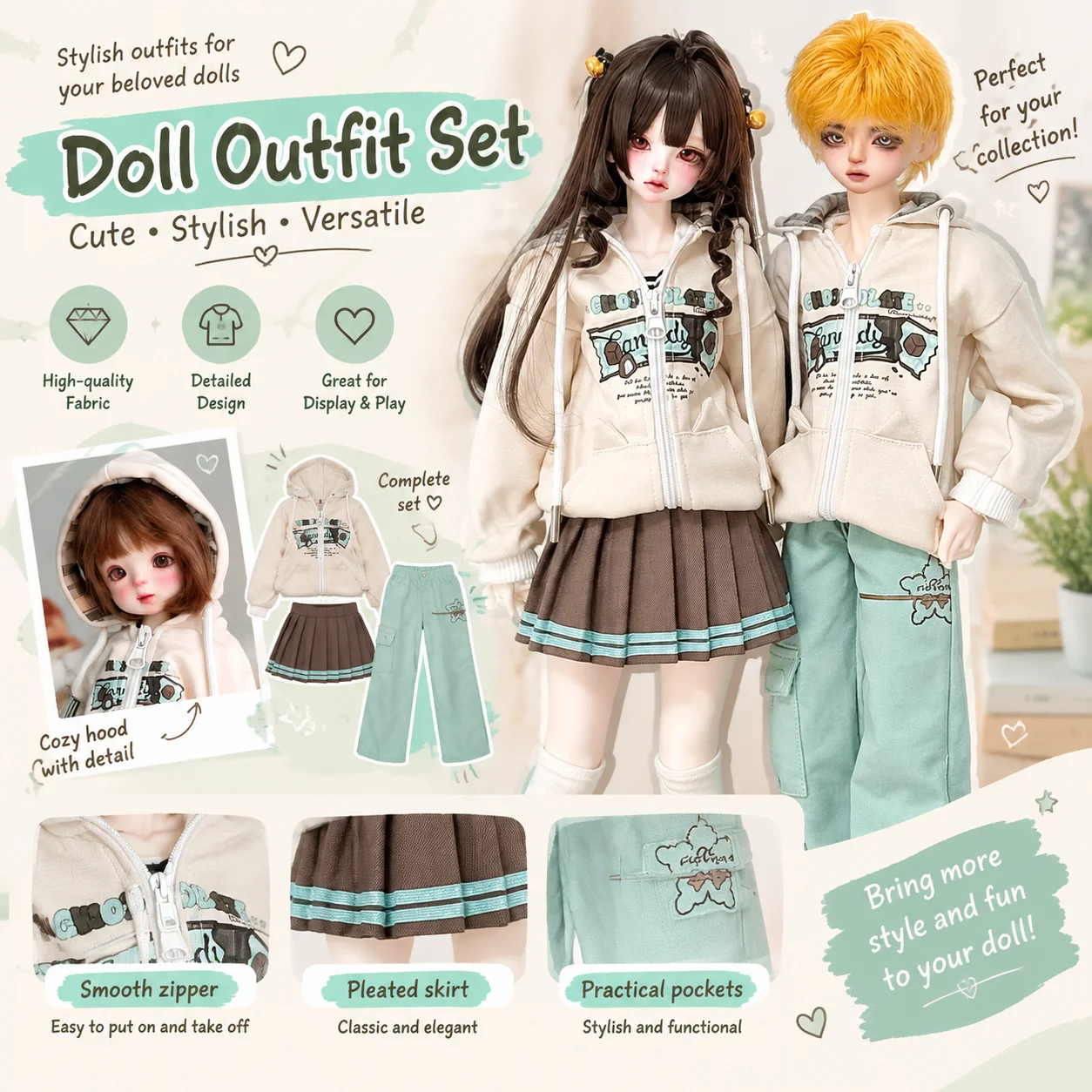 Fantasy Lab Bjd Doll Clothes 1/4 Scale Casual Hoodie Outfit Fashion Doll Clothing Accessory For Collectible Doll