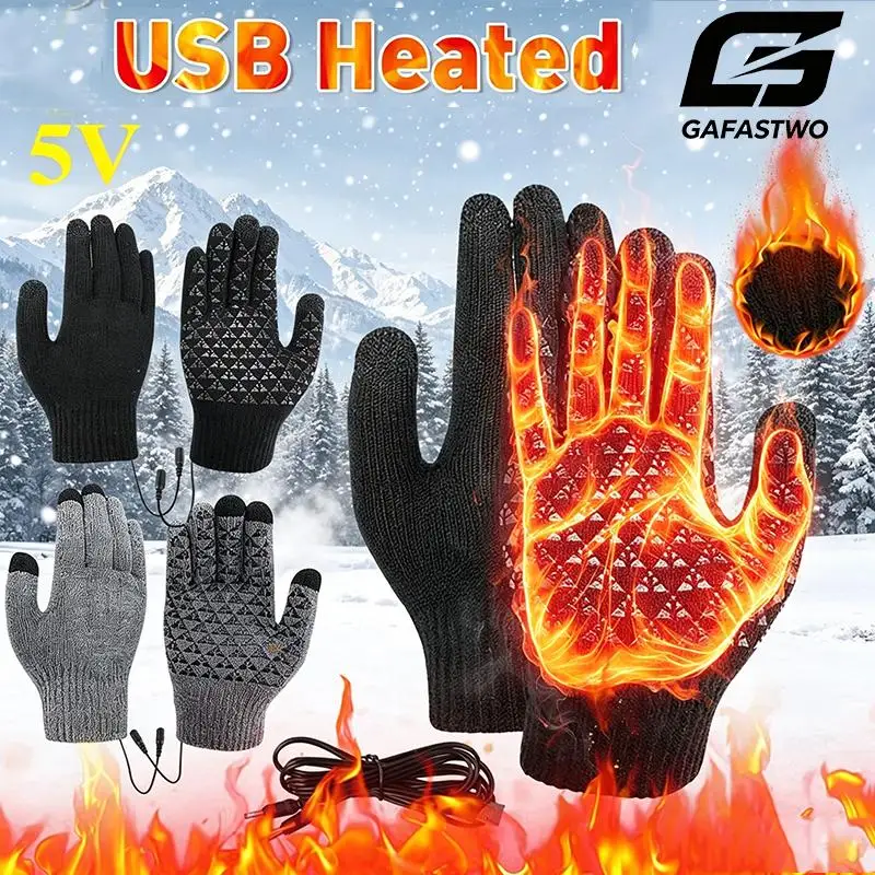 Electric Heated Gloves Touch Screen Outdoor Riding Skiing Mitten USB Heated Gloves Winter Cycling Gloves for Backpacking