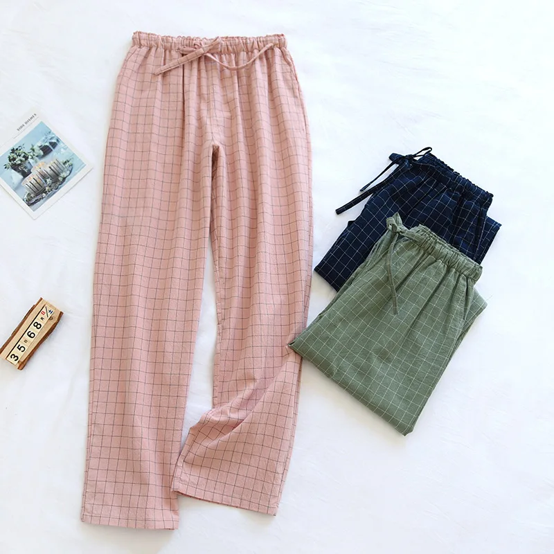 Pyjamahose für Damen, aus Baumwolle, für den Hausgebrauch, Herbst- und Winterhose, kariert, mit elastischem Bund und Kordel, Schlafhose für Studentinnen, weich und modisch. – Detail 8