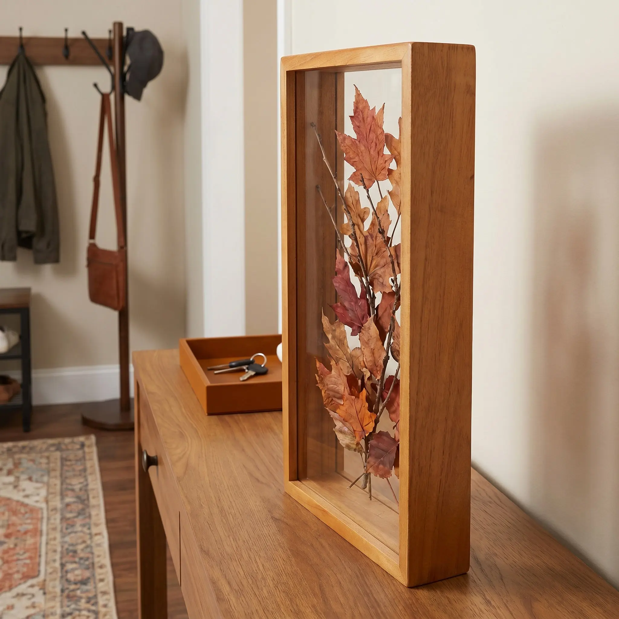 Wooden Dried Flower Specimen Frame 10.2x5.1 Inch Floating Glass Shadow Box Handmade Craft Decor Tabletop Wall Display
