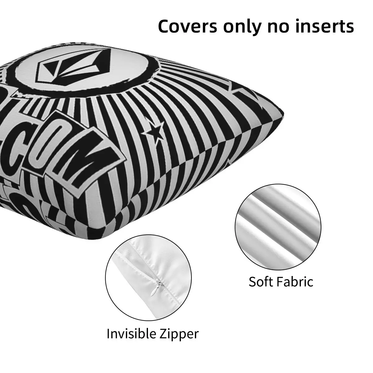 V-Volcom Logo 2 قطعة غطاء وسادة مربع وسادة وسادة بسحاب ديكور مريح لغرفة النوم المنزلية