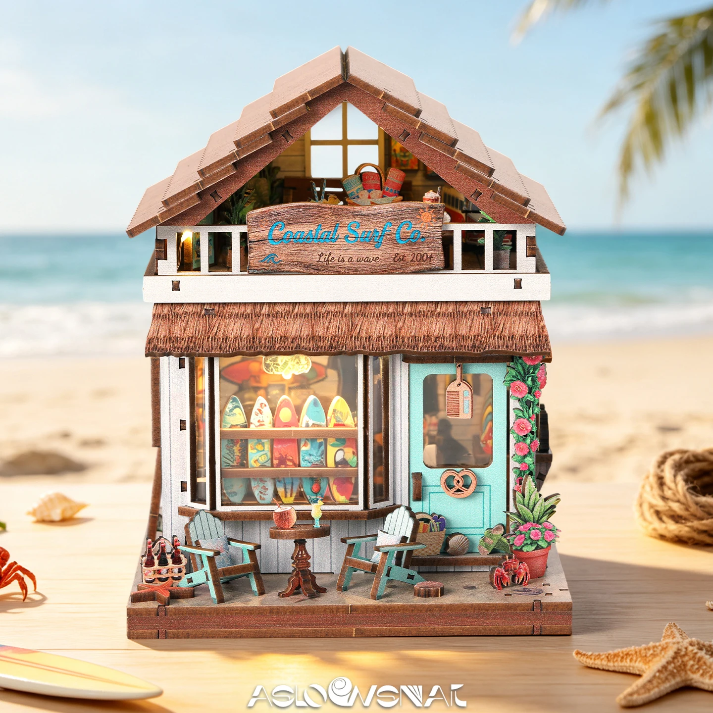 Book Nook Kit 3D Wooden Puzzle Surfing DIY Miniature Dollhouse Beachside Shop Model Building Home Decoration Gifts