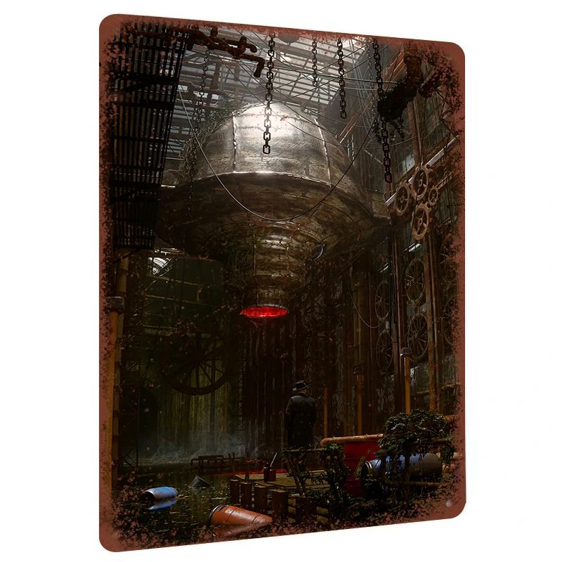 Steampunk Mechanical Dome Vintage Metal Wall Art Industrial Gear Chain Scene Decor Painting