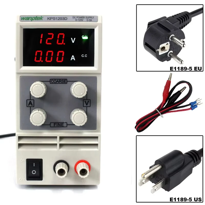 

KPS1203D Variable DC Power Supply 120V 3A Compact Lab Grade Switching Regulator Low Ripple Dual Display for Electronics