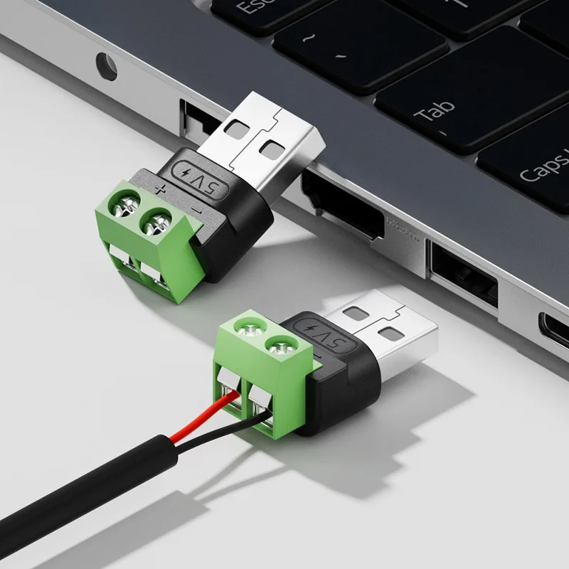 USB Male to 2P Screw Terminal Adapter, 5A Solderless Screw Terminal Adapter for Intelligent Device Charging