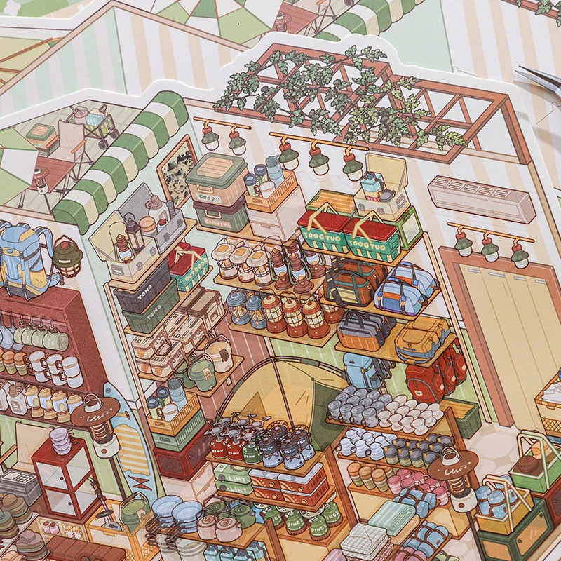 Kawaii Decompression code cargo  3D Store management Landscape Sticker  DIY Pocket Cabin Scene festival gift