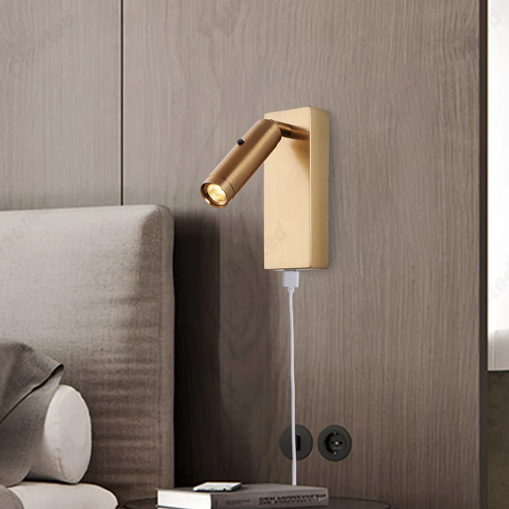 

New LED Reading Wall Lamp Holder with Switch Adjustable Angle Hotel Room Bedroom Bedside Advanced Atmosphere Decorative Lighting