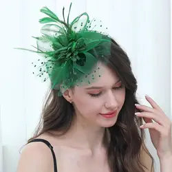 Premium Sweet Hair Accessories Elastic Mesh Fascinators Multicolour Feather Headdress Flower Headpieces Bride Headband With Clip