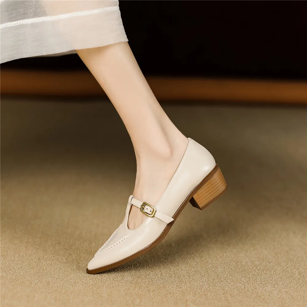 FEDONAS Retro Style Women Pumps Thick Heels Spring Summer Genuine Leather Pointed Toe Mature Office Lady Working Shoes Woman New