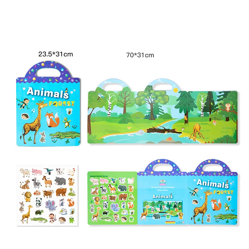 Wiederverwendbares Cartoon-Aufkleberbuch für Kinder, mehrere Scenos, DIY-Puzzlespiel, pädagogisches Lernen, klassisches Spielzeug für Kinder im Alter von 2–4 Jahren, Geschenke – Detail 13
