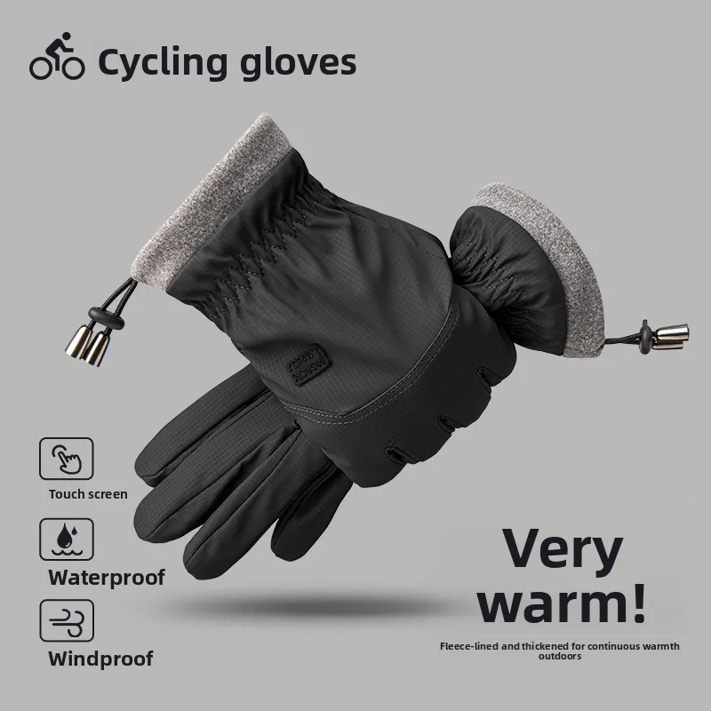 ถุงมือปั่นจักรยานแบบห้านิ้ว ผ้าฝ้าย กันลม กันน้ำ หน้าจอสัมผัสได้ พร้อมระบบทำความร้อนสำหรับยานพาหนะไฟฟ้า