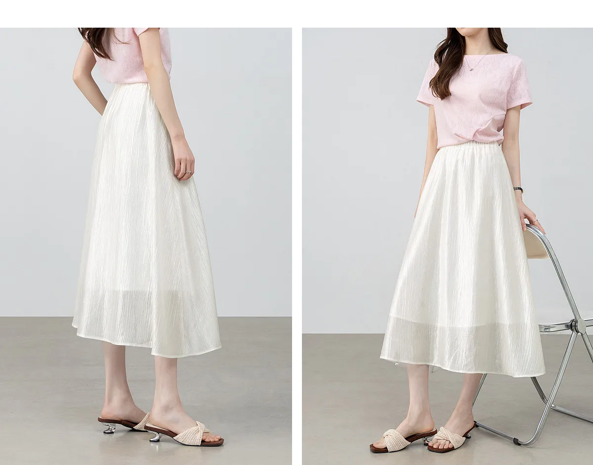 SENTUBILA Eleganter Satin-Plissee-Midirock für Damen, Sommer 2026, elastische Taille, glänzende Textur, fließender Rock für den Alltag 162QG6653 – Detail 26