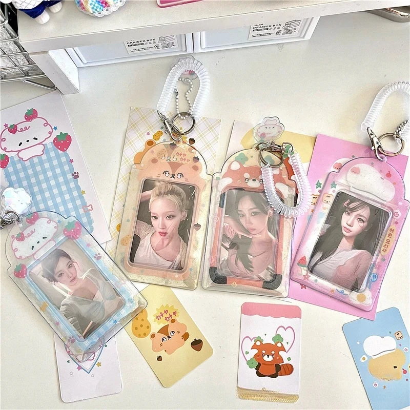 Ins Style Kawaii Animal Photo Holder for 3 inch Photo Holder PVC Card Case K-Pop Idol Photocard Protective Holder With Keychain