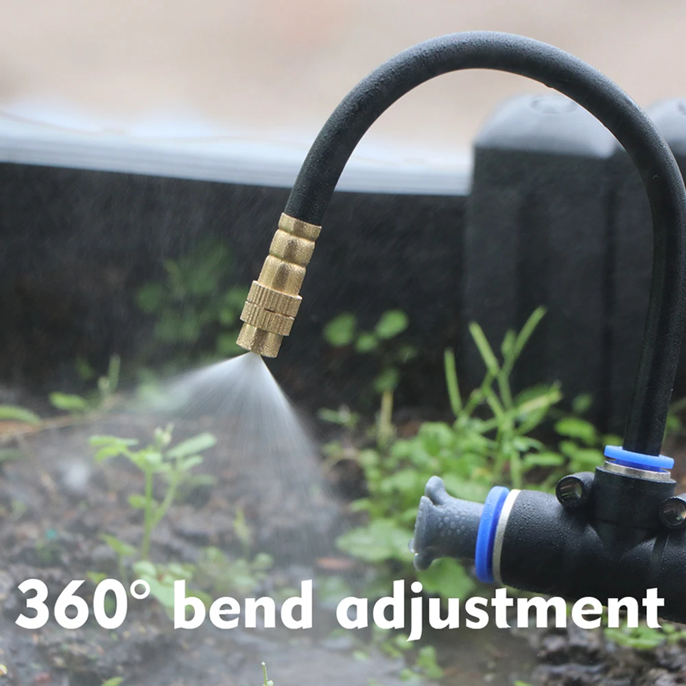 20/30/50cm 360° Free-bend Misting Nozzle Adjustable Brass Atomization Sprayer Garden Irrigation Watering for 6/8/10/12mm PE Hose