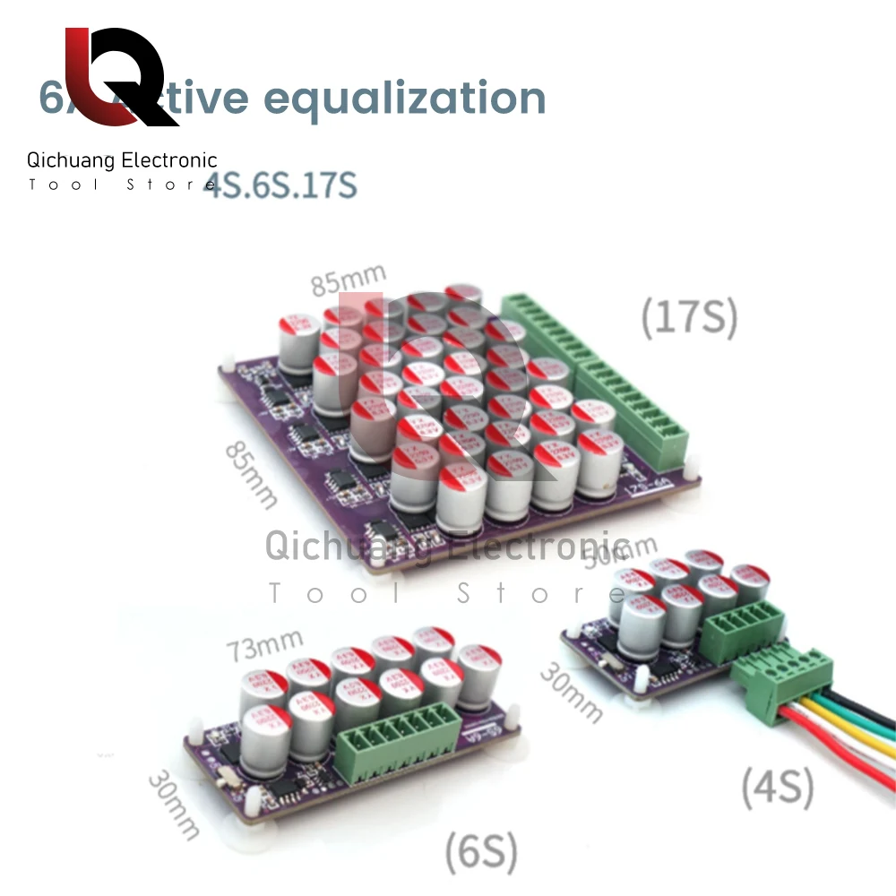 Equalizador ativo da placa do equilíbrio, 1 grupo, 1.2-6A, Li-íon, LiFePO4 Balancer, 18650, bloco da bateria do lítio, transferência de energia, 3S, 4S, 6S, 17S