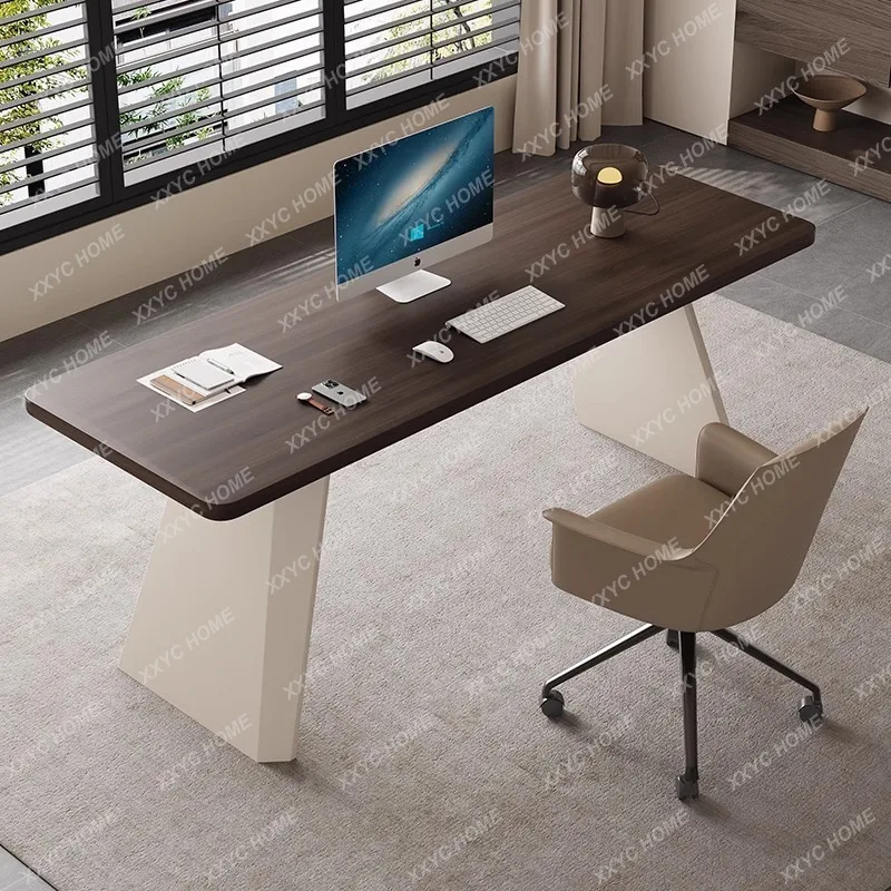 XX cream-style high-end solid wood vintage walnut-colored office desk
