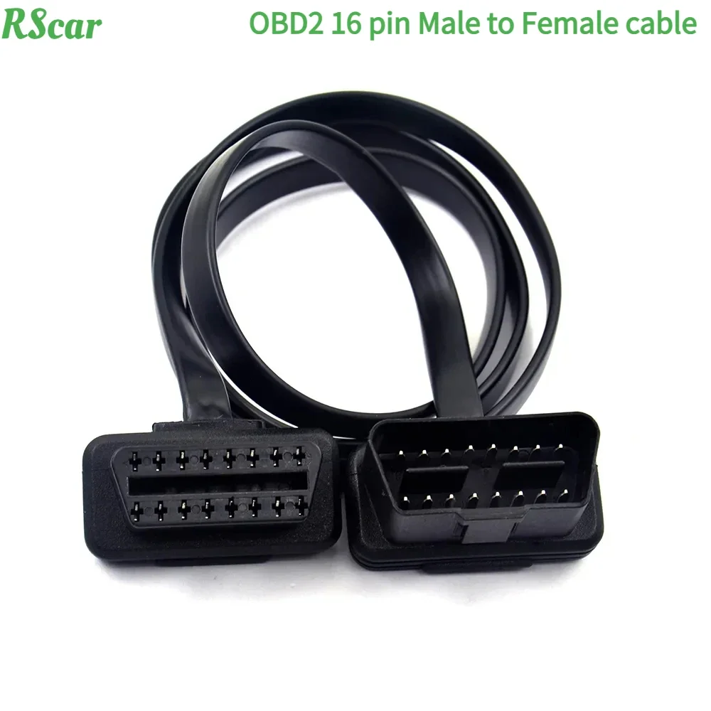 

30CM Flat+Thin As Noodle 16 Pin Socket OBD OBDII 16Pin Male To Female Car Scanner OBD2 ELM327 Extension Cable Connector