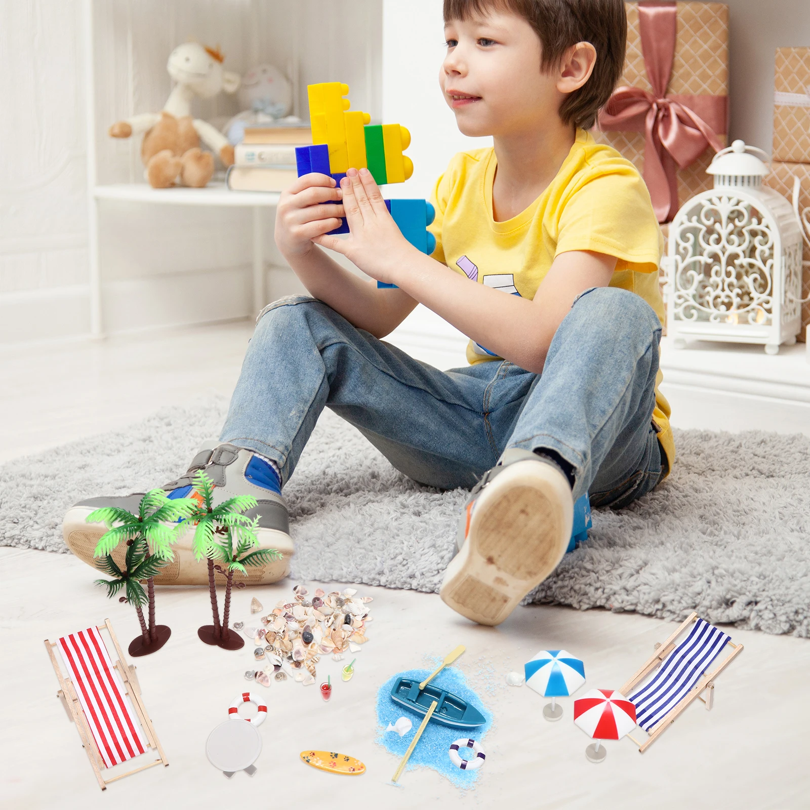 

18Pcs Set of Mini Beach Scene Decorations Resin Ornament for Fairy Garden DIY Craft Summer Style Landscape Accessory Home