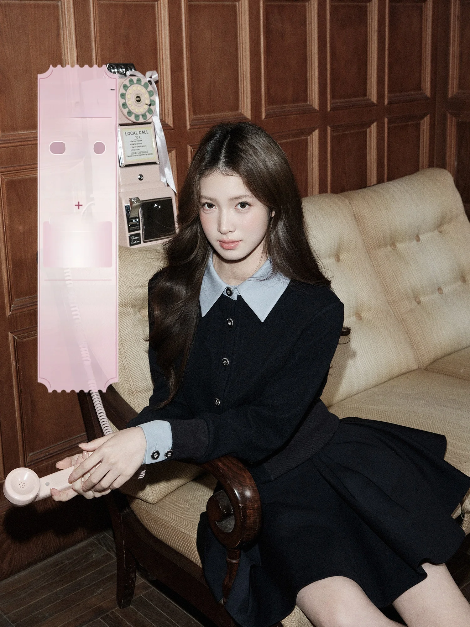 

ment Color Blo Collar Fake Two-Piece Knitted Jaet Long Sve Women's Autumn Winter College Sle Outerwear