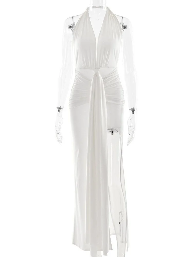 Sexy Bal haute fente Dr femmes coupe ajustée robe européenne Sle taille haute No Sve t-shirt acétate Fiber Ciwalk Dr