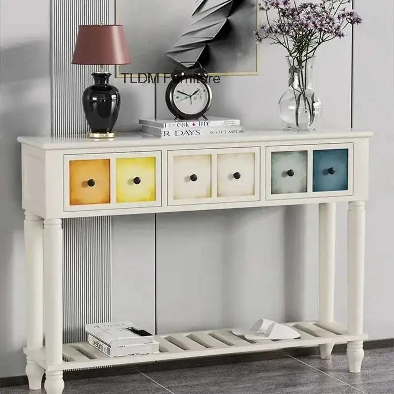

American Rectangular Console Table Creative Picture Console Tables for Balcony for Living Room Poplar Partition Storage Tables