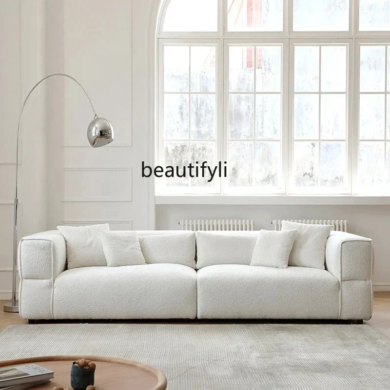 A076 Fabric Sofa Modern Simple Retro Straight Row Double Three-Seat Living Room Sofa White