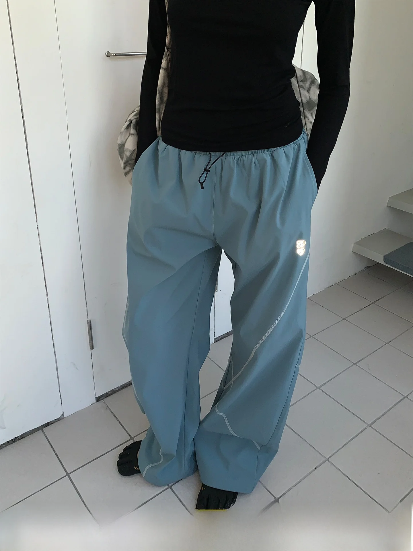 Outdoor Workwear Loose Fit Trousers with Drawstring Casual Cargo Pants for Women Autumn Season Color Block Pattern Polyester ...