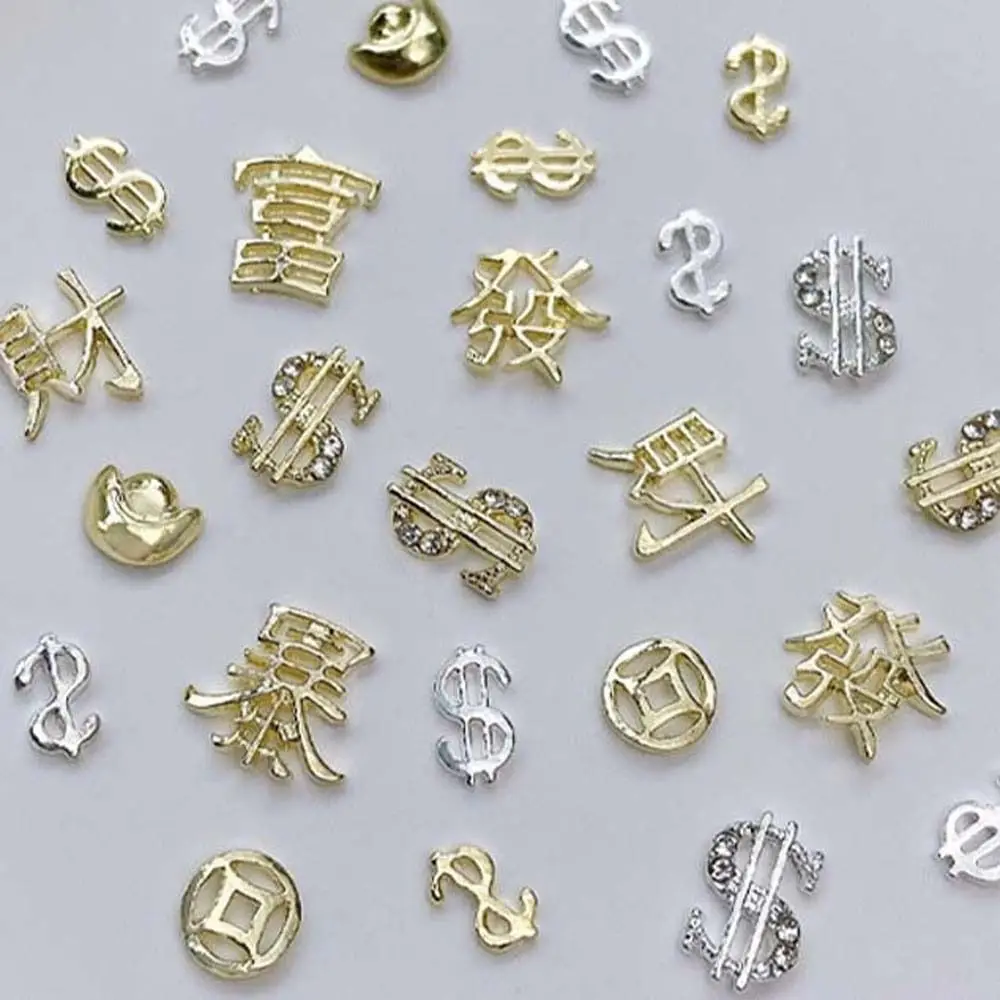 Dollar Sign Nail Art Jewelry Chinese New Year Nail Decorations Chinese Nail Drill Coin Nail Rhinestones Manicure Accessories