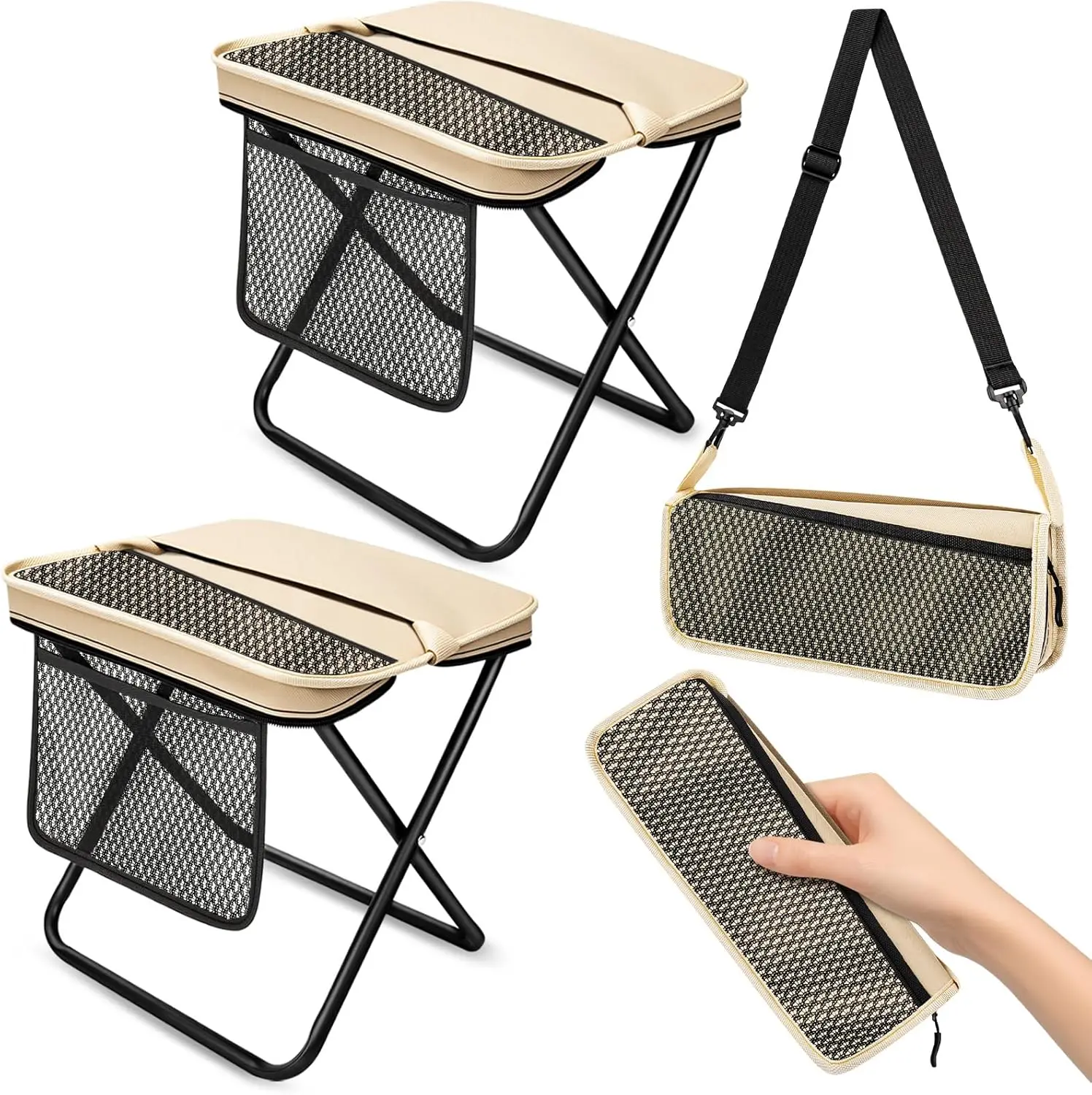 

2 Pack Portable Folding Stools, Collapsible Pocket Chair for Adults Backpack Outdoor Seats Foot Rest Travel Hunting Fishing