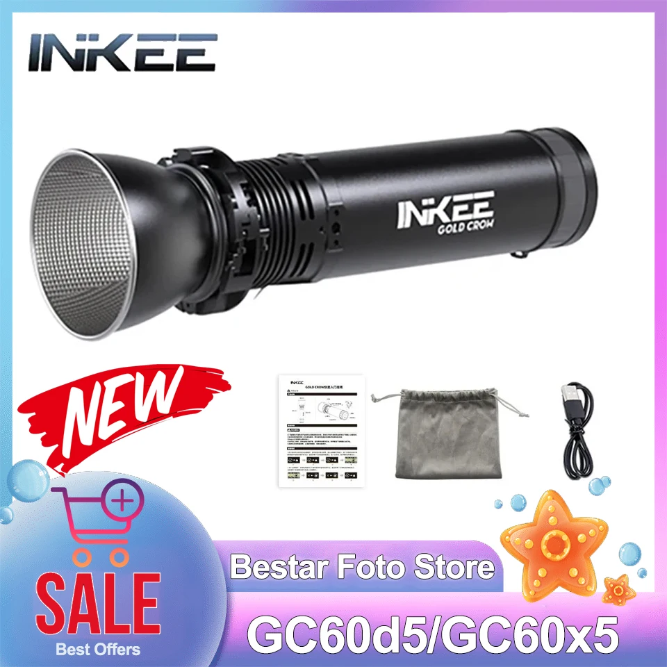 

INKEE Gold Crow GC60d5/GC60x5 60W 5600k/2700-5600K Video Light 0-100% Dimming Range for Multi-scenario Shooting Tool