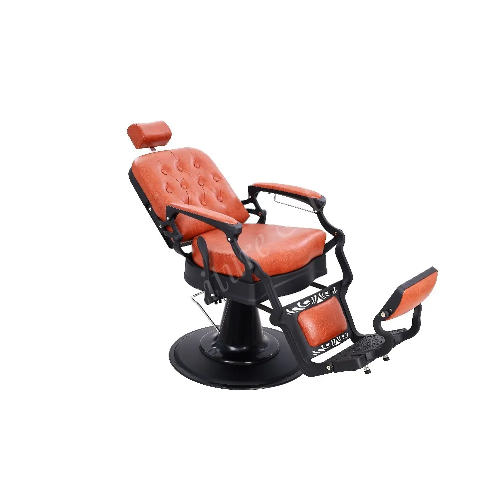 Factory Direct Wholesale Customized Golden Synthetic Leather Contemporary Barber Chair 360 Degree Swivel/Reclining Heavy Barber