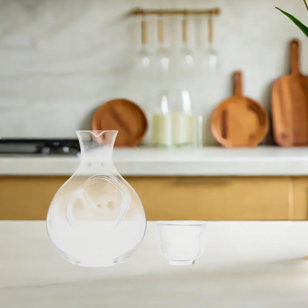 

Japanese Cold Sake Glass Decanter Bottle Slanted Mouth Ice Pocket Chilled Server Includes Glass Cups Home Use Japanese Decanter