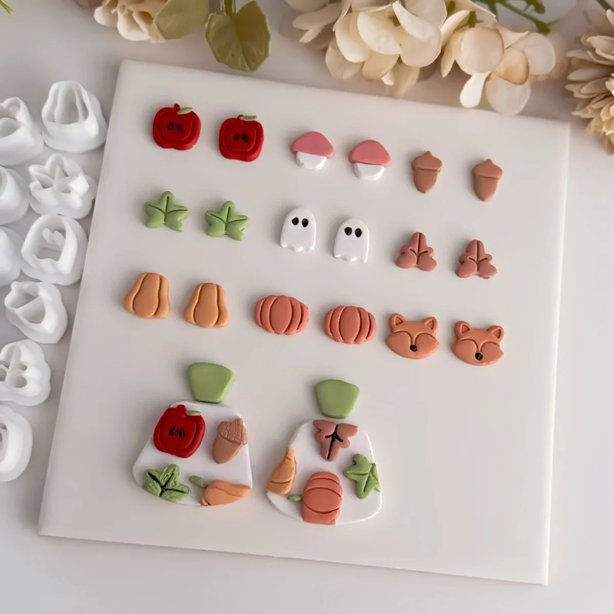 ポリマークレイカッターイヤリング,ペンダント,ジュエリーモデリング,切削工具,秋のシリーズ,リンゴ,葉,キツネ,カボチャ,キノコ