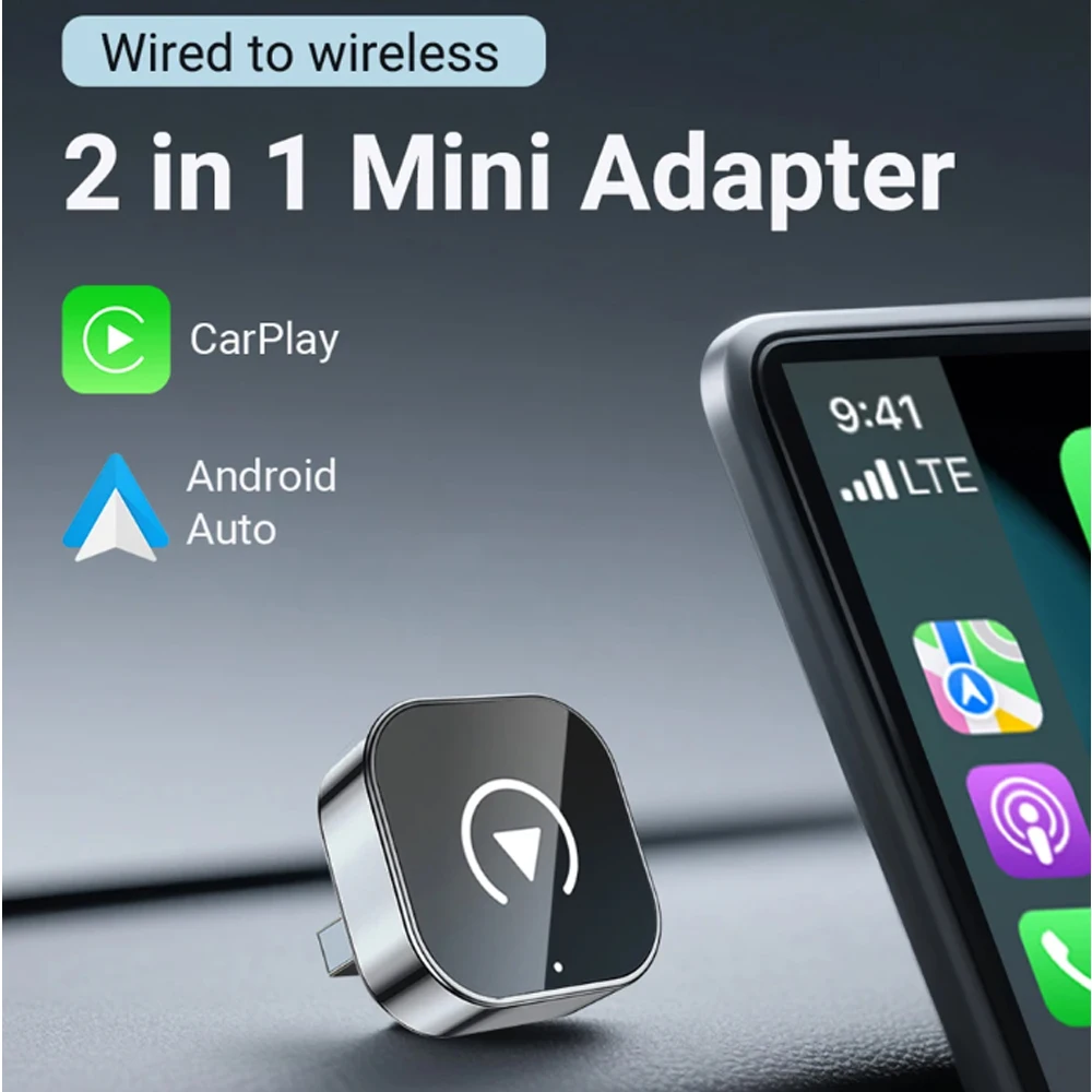 USB-2-in-1-Wireless-CarPlay-Adapter, Stecker und Stecker, automatische Verbindung, keine Verzögerung, konvertiert kabelgebunden in kabellos, kompatibel mit iPhone und Android