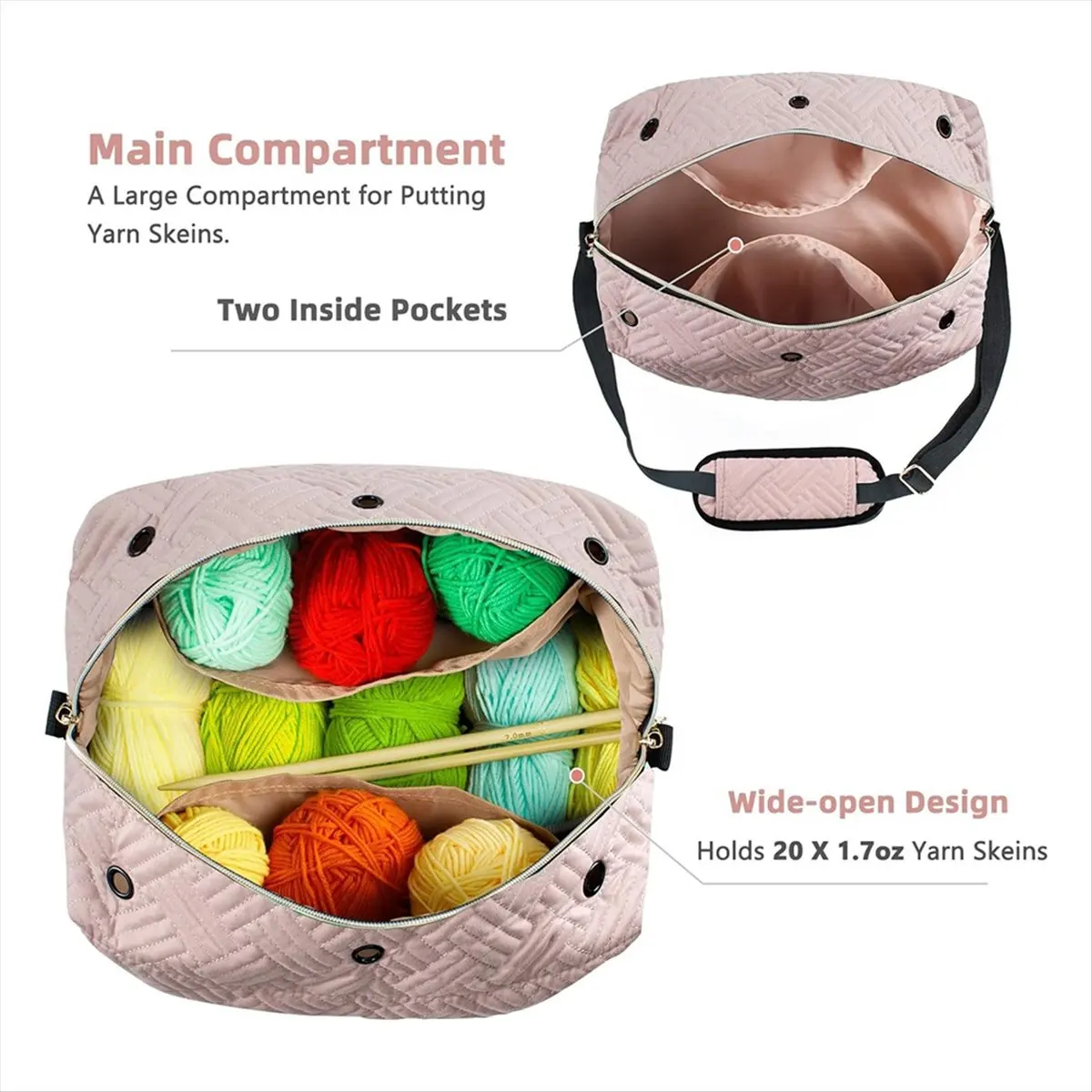 A72P Crochet Bag Organizer Knitting Bag Yarn Storage Organizer - Yarn Bag for Crocheting - Yarn Holder for Crochet Pink