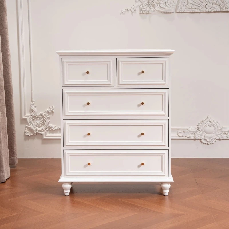 Vintage Cabinet Living Room White Cabinet 5 Drawers Kitchen Cabinet Wooden Modern
