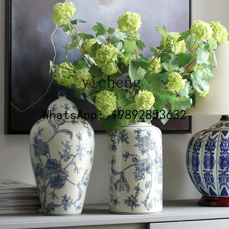 ceramic entangled chrysanthemum pattern decorative storage tank Chinese style  style living room ornament home jewelry