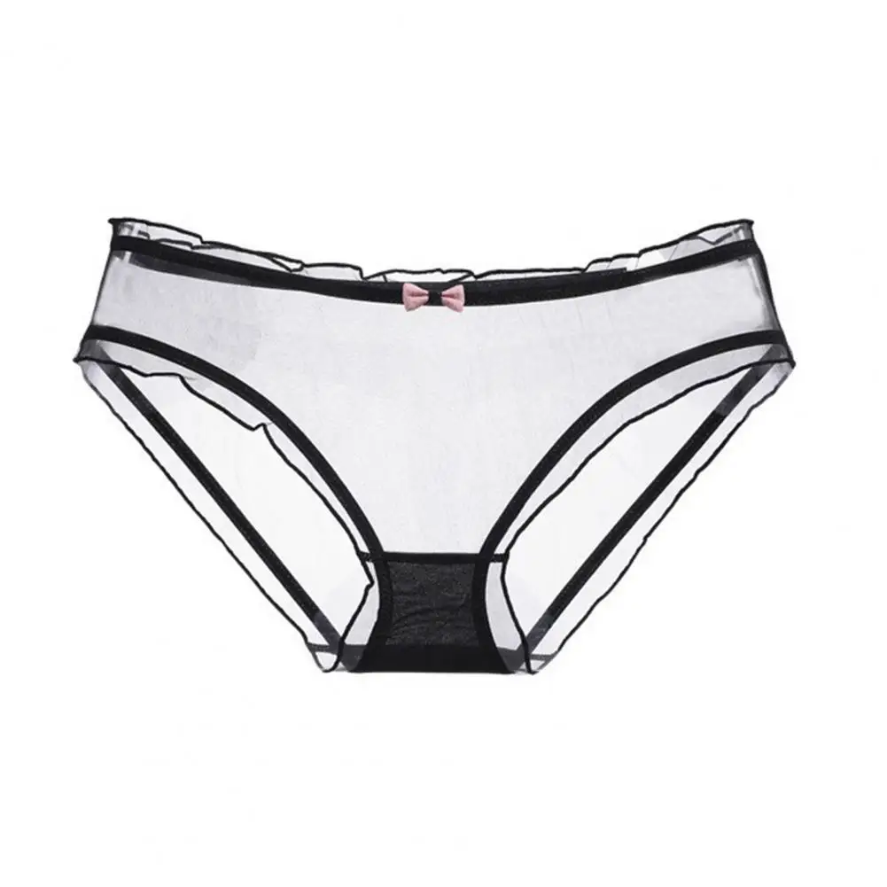 Soft Nylon Panties Women's Sheer Mesh Panties with Ruffle Trim Low Rise Cut Out Underwear Ultra Thin Soft See-through Briefs